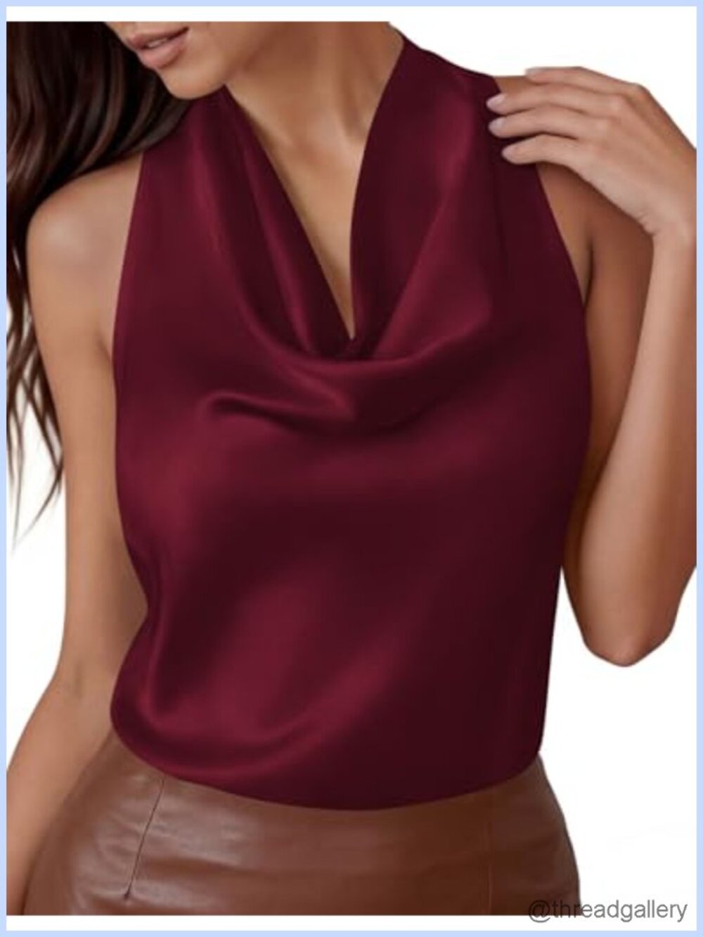 Satin Halter Top Sleeveless Cowl Neck Tie Back Dressy Casual - Picture 2 of 6